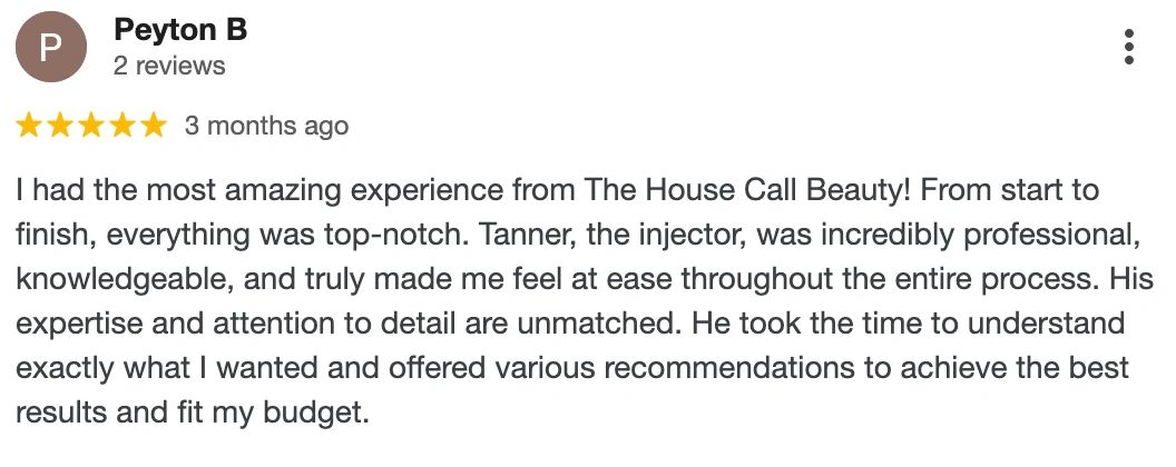Positive review praising professional and knowledgeable service.