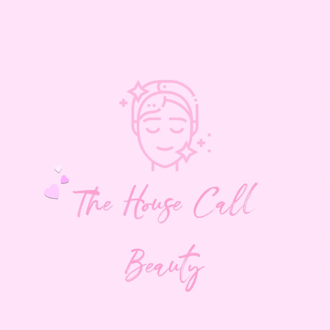 Soft pink logo featuring a serene face and 'The House Call Beauty' text.