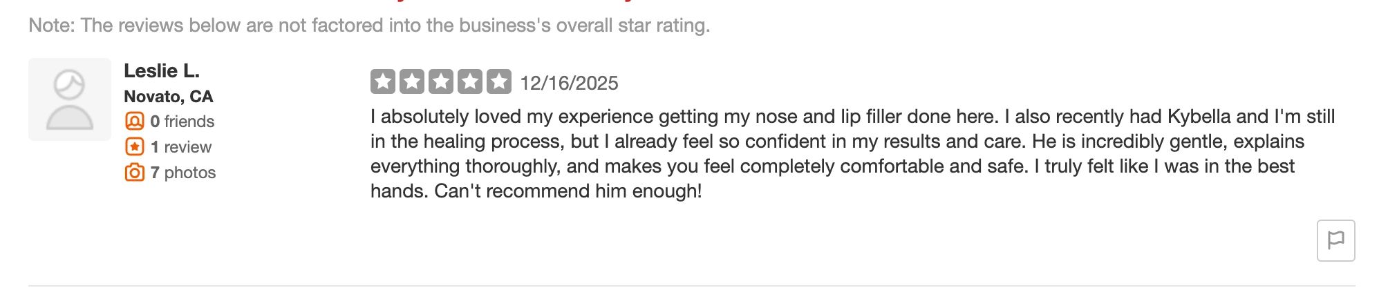 Positive review praising nose and lip filler experience.